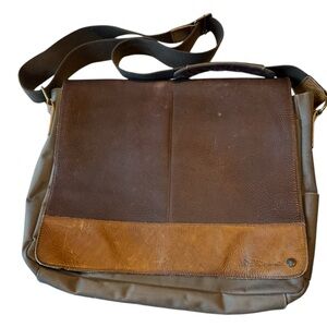 Vintage Aged Ben Sherman High End Brown Leather Canvas Laptop Bag Briefcase Mens